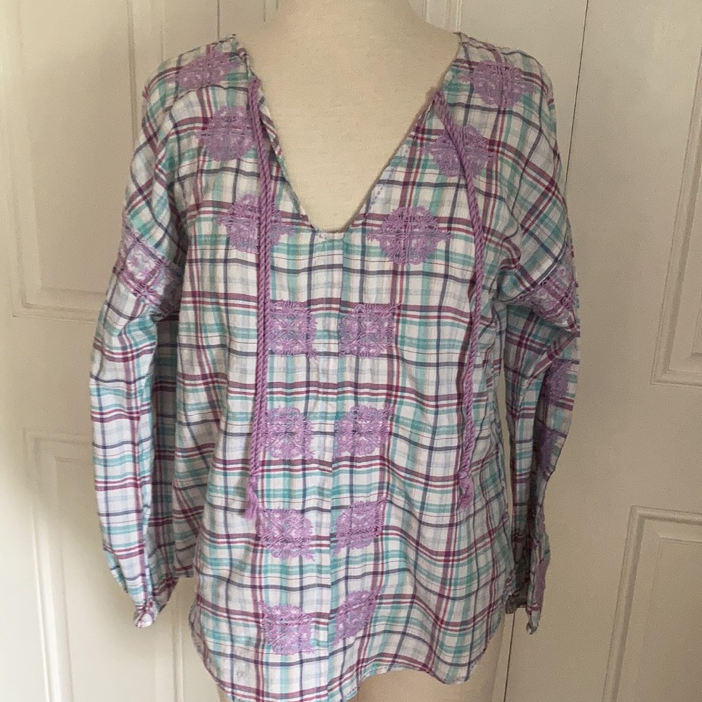 Sundance Catalog Plaid Pullover Top